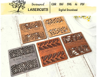 Wedding Coasters SVG, Wedding Favors File, Coaster Png, Coaster Laser Cut, Coaster Pattern, Coaster Wood, Glowforge, Digital Download