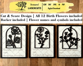 Birth Flower Gift SVG, Birthday Gift Svg, Birth Flower File, Gift for Her Svg, Birth Flower Laser Cut File, Digital Download