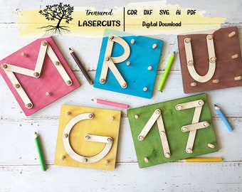 Letter forming board cdr dxf svg for laser cut, educational toy game, digital files Montessori board INSTANT DOWNLOAD