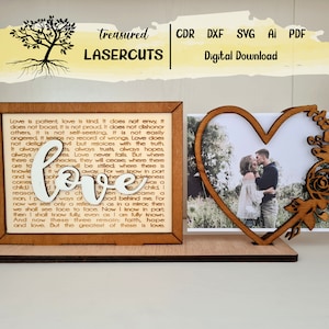 Photo Frame SVG, Love Photo Frame laser cut file, for him for her, Corinthians Valentine gift, Heart Photo Frame, Anniversary Digital
