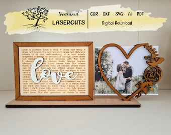 Photo Frame SVG, Love Photo Frame laser cut file, for him for her, Corinthians Valentine gift, Heart Photo Frame, Anniversary Digital