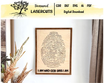 Jesus Fingerprint SVG, God's Thumbprint, Bible Verse Laser Cut, Identity in Christ, Bible Wall Art Glowforge, Cut & Score Digital Download