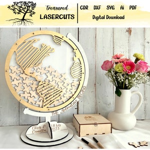 Livre d'or mariage Svg, livre d'or Svg, fichier livre d'or Drop Box, livre d'or Globe terrestre découpé au Laser, Glowforge, téléchargement numérique