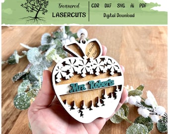 Teacher Ornament SVG, Teacher Ornament Laser, Teacher Christmas Gift SVG, Teacher Ornament File, Teacher Glowforge, Digital Download