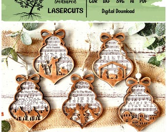 Nativity Ornament SVG, Christmas Ornament Svg, Music Sheet Nativity Ornament SVG, Christmas Ornament Laser Cut File, Digital Download