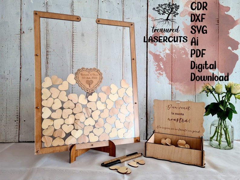 Rectangular Wedding Guest Book Dropbox Digital Design SVG PDF CDR Dxf Ai Laser Cut File Lasercut instant download image 1