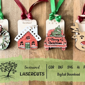 Weihnachten Geschenk Kartenhalter SVG, Ornament Bundle von 4 SVG, Weihnachten Ornament Kartenhalter Cdr, Dxf, Pdf, Ai, SVG digitaler Download