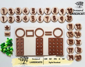Wiskundespel lasercut bestanden cdr dxf svg, educatief spel voor het optellen/aftrekken van digitale bestanden Montessori speelgoed INSTANT DOWNLOAD