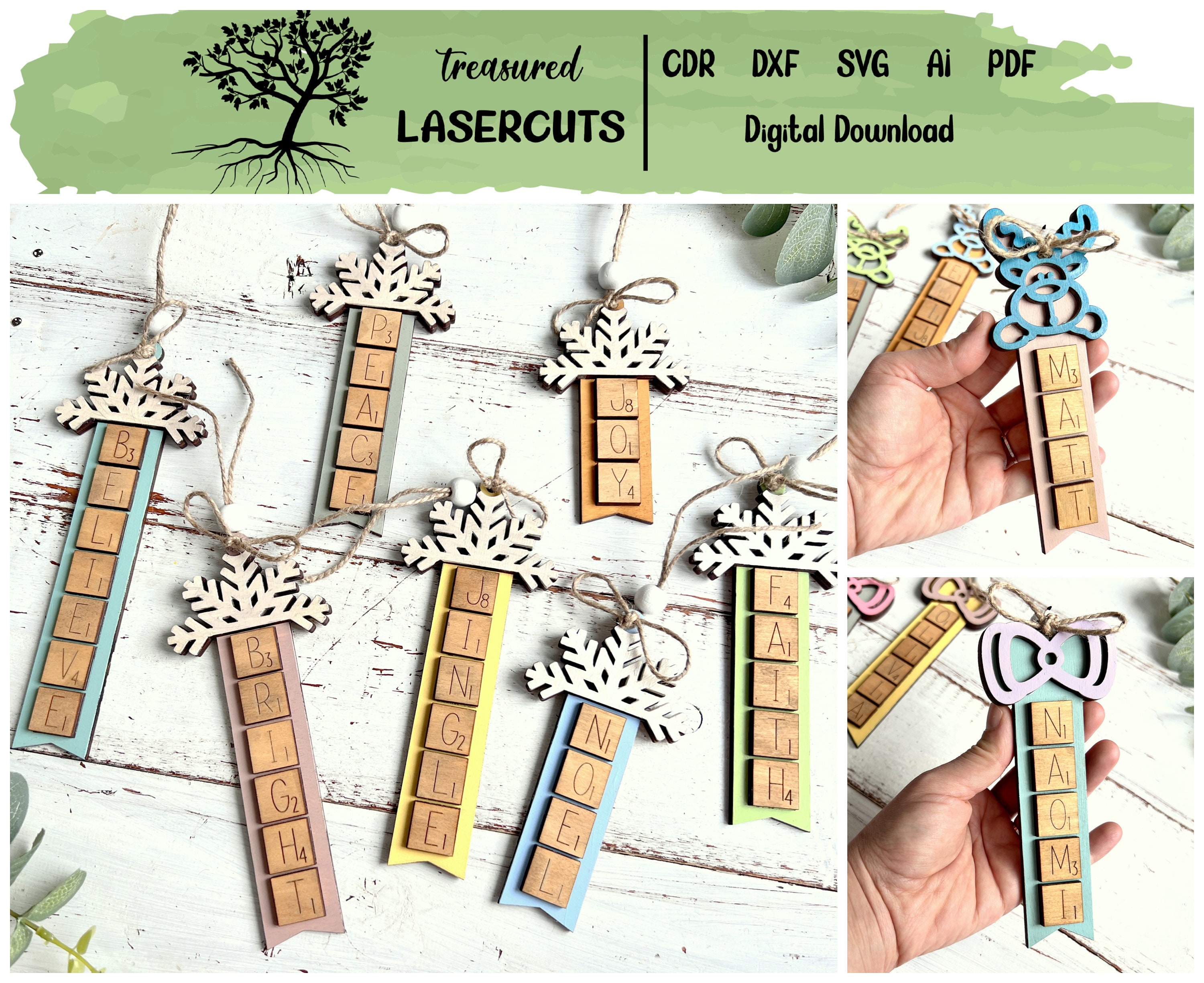 Name Ornament SVG, Word Ornaments SVG, Personalized Christmas Ornaments SVG, Christmas Ornament Laser Cut, Glowforge, Digital Download