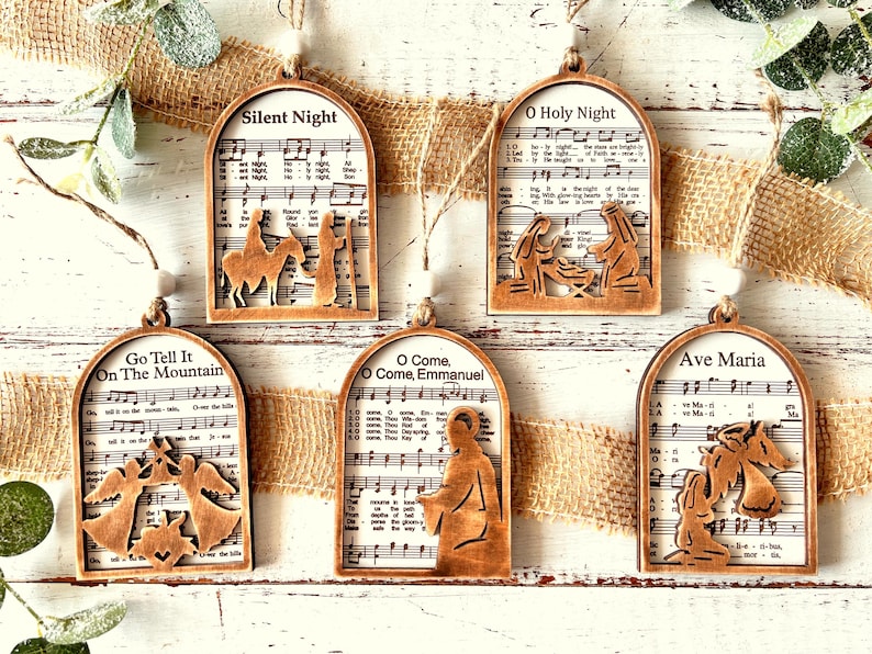 Nativity Ornament SVG, Christmas Ornament Svg, Music Sheet Nativity