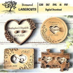 Porta anelli SVG, piastra per fedi nuziali in formato Svg, piatto porta anelli in formato Svg, porta anelli tagliato al laser, file tagliati al laser per matrimoni, matrimonio in formato Svg, download digitale