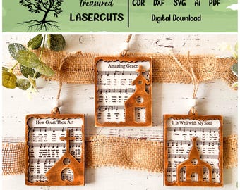 Nativity Ornament SVG, Christmas Ornament Svg, Music Sheet Nativity Ornament SVG, Christmas Ornament Laser Cut File, Digital Download