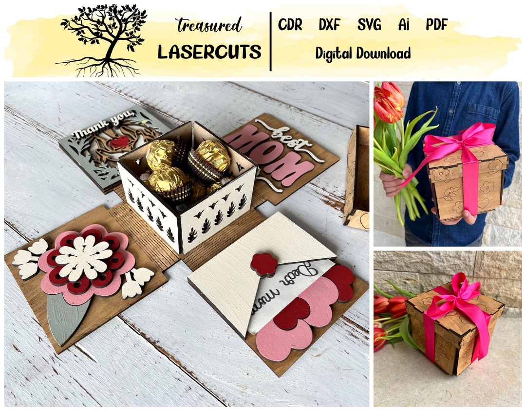 Mother's Day Explosion Box SVG, Mothers Day Gift Svg, Mom Gift Laser