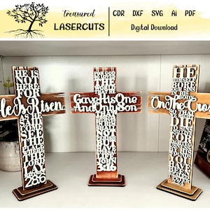 Croix de Pâques Svg, Pâques Svg, Pâques découpé au laser, Pâques fichiers Svg, Svg religieux, signe religieux Svg, fichiers laser de Pâques, lot de trois