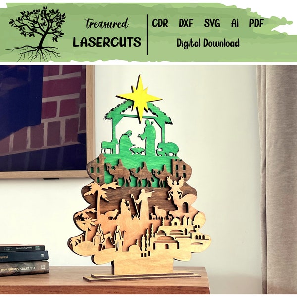 Nativity Christmas Tree SVG, Christmas Tree Svg, Christmas Story Svg, Layered Christmas Tree Laser Cut, Digital Download