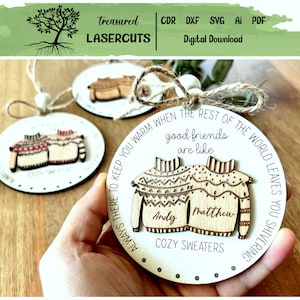 Freund Ornament SVG, Freunde Weihnachtsverzierung SVG, guter Freund Ornament Laser geschnitten, hässliche Pullover Ornament SVG, digitaler Download