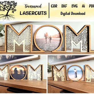 Mother's Day Photo Frame Svg, Mom Photo Frame SVG, Mom Gift Laser Cut File Bundle, Glowforge Ready, Digital Download