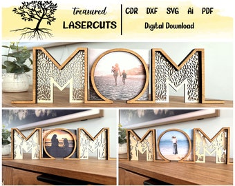 Mother's Day Photo Frame Svg, Mom Photo Frame SVG, Mom Gift Laser Cut File Bundle, Glowforge Ready, Digital Download