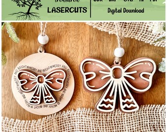 Gingerbread Ornament SVG, Gingerbread Ornament Laser Cut, Coquette Bow SVG, Christmas Ornament Laser Cut File, Glowforge, Digital Download