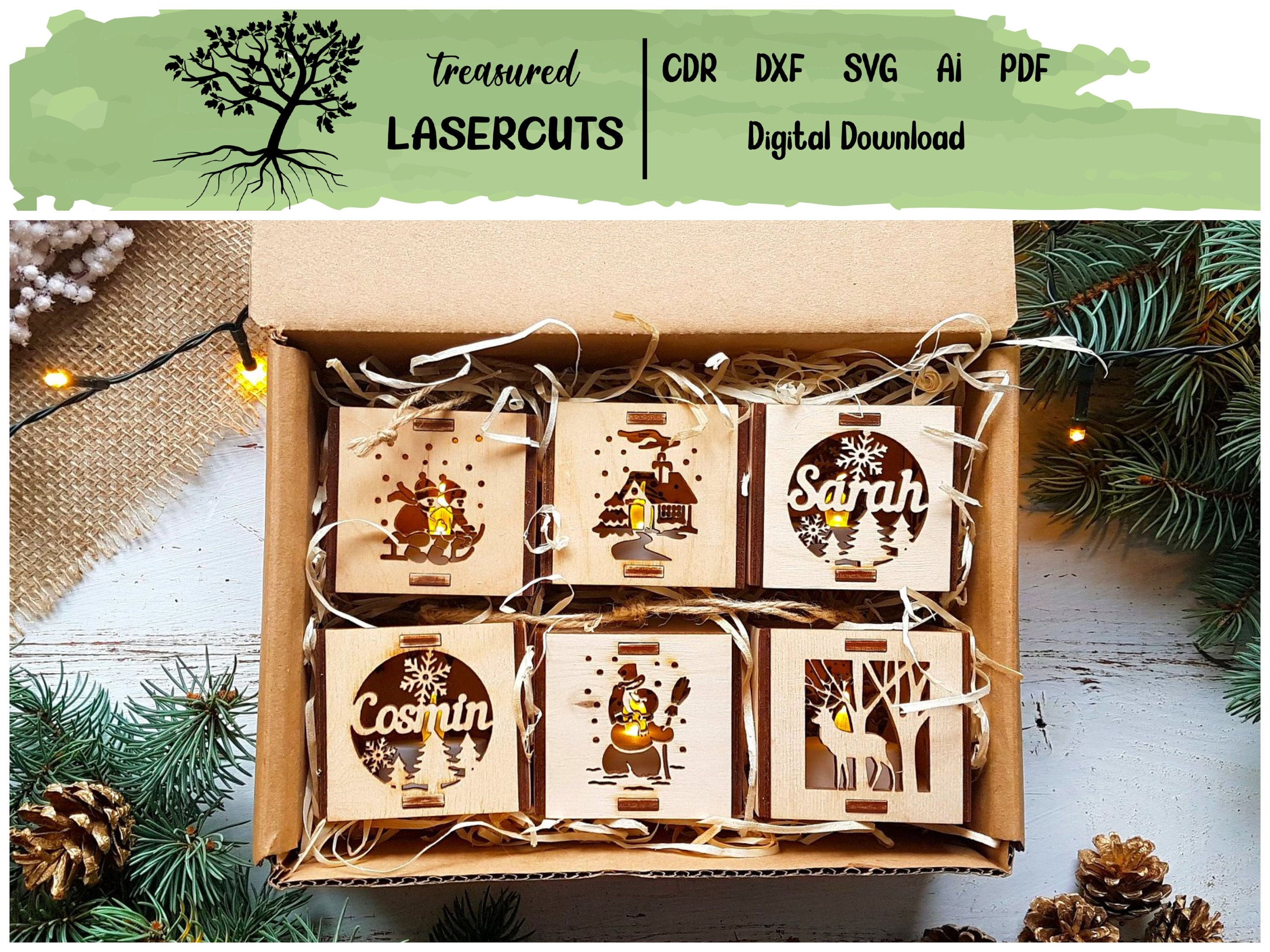 Christmas Ornaments SVG, Christmas Tree Bauble Laser Cut, Christmas LED Ornament SVG, Laser Cut, Glowforge, Digital Download