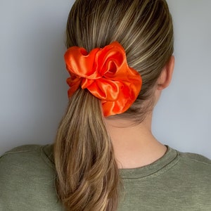 Orange Silky Satin Scrunchie | Fashion Hair Accessories | Big Scrunchies | Soft & Shiny | Team Spirit Collection