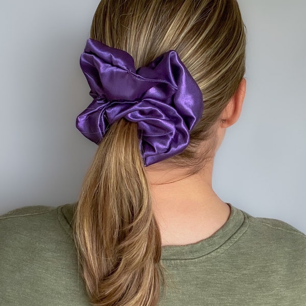 Purple Silky Satin Scrunchie | Fashion Hair Accessories | Big Scrunchies | Soft & Shiny | Team Spirit Collection