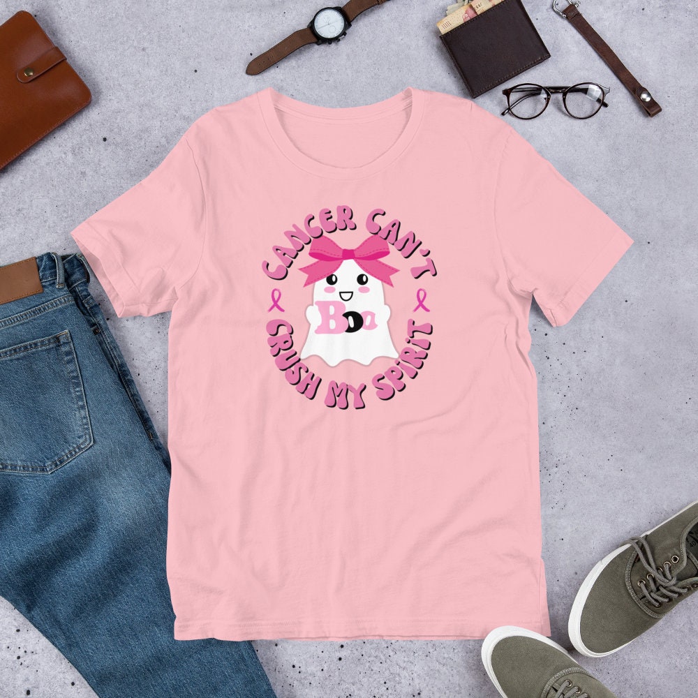 Halloween Ghost Shirt Breast Cancer Awareness Shirts Cute With Pink Ribbon  Tee Classic Unisex - TeebyHumans