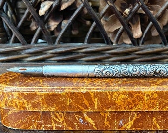 Antiker Sterling Dip Pen / Kalligraphie Stift * Kunstvolles Design aus der Edwardianischen Epoche