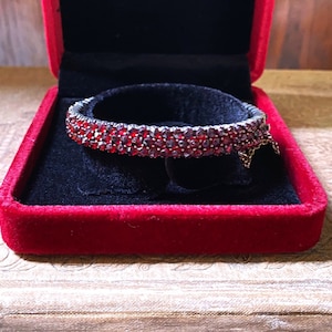 Victorian Rose Cut Bohemian Pyrope Garnet Hinged Bangle Bracelet - 3 Row - with Fitted Velvet Box - Perfect Gift!