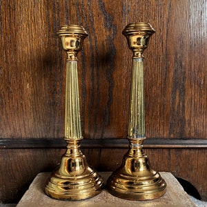 True ANTIQUE Copper and Brass Weighted Candlesticks/Holders Classic Design, Shabby Chic *AS IS with Old Characterful Repair*