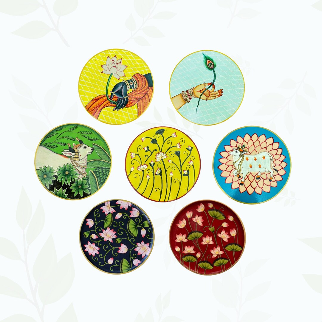 Pichwai Hand Painted Wall Decor Plates Material Wood Etsy