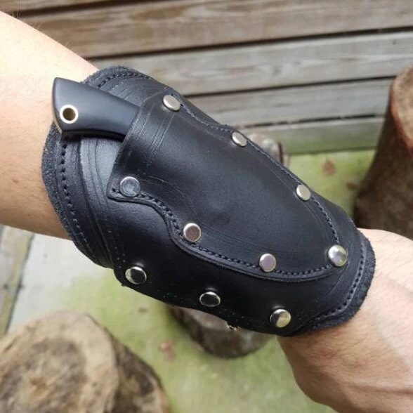 Handmade Black Leather Wrist Cuff Sheath Handmade Wrist Knife With