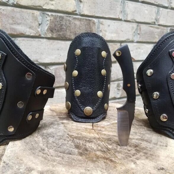 Handmade Black Leather Wrist Cuff Sheath Handmade Wrist Knife With