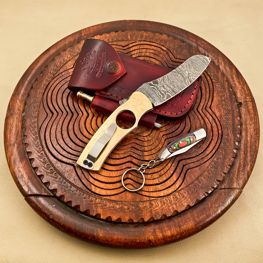 Arknife's Handmade Cigar Cutter Damascus Steel Folding Pocket Knife