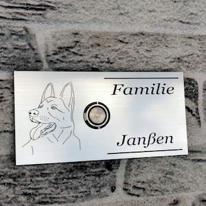Klingelschild aus Edelstahl 150x80 mm mit Hunde Motiv LED Beleuchtung