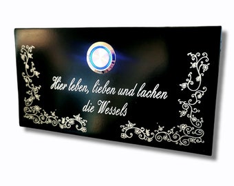 Klingelschild mit LED Beleuchtung in schwarz Personalisiert Namensschild Türschild Briefkastenschild Dekoschild Geschenkidee Eingangsbereich