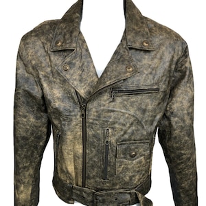 NOUVEAU Veste en Cuir Homme Cuir Véritable Agneau Nappa Biker Veste Biker Green Real ( XL )