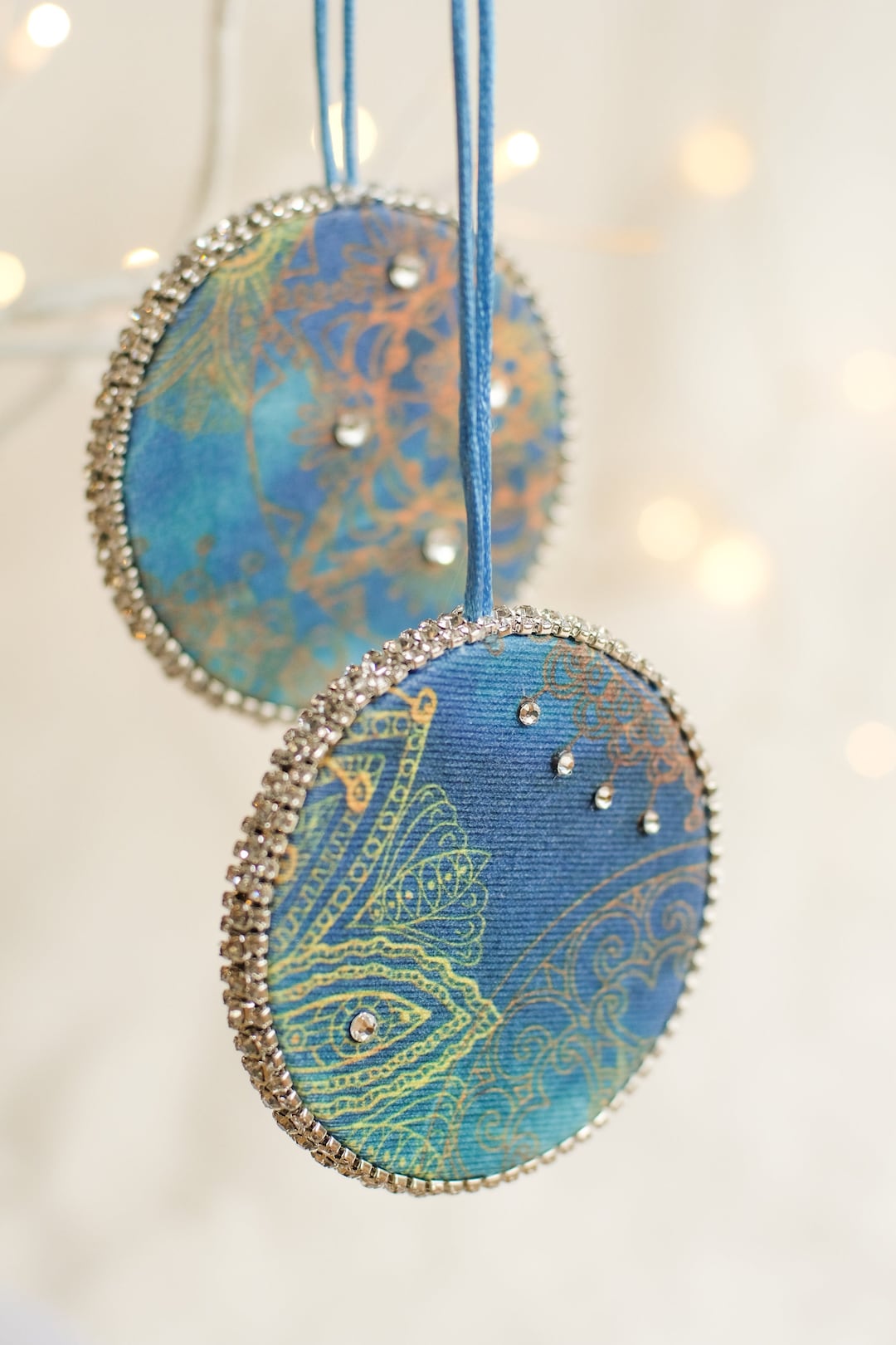 A Blue Diamante Handmade Hanging Decoration Ornament Bauble Etsy