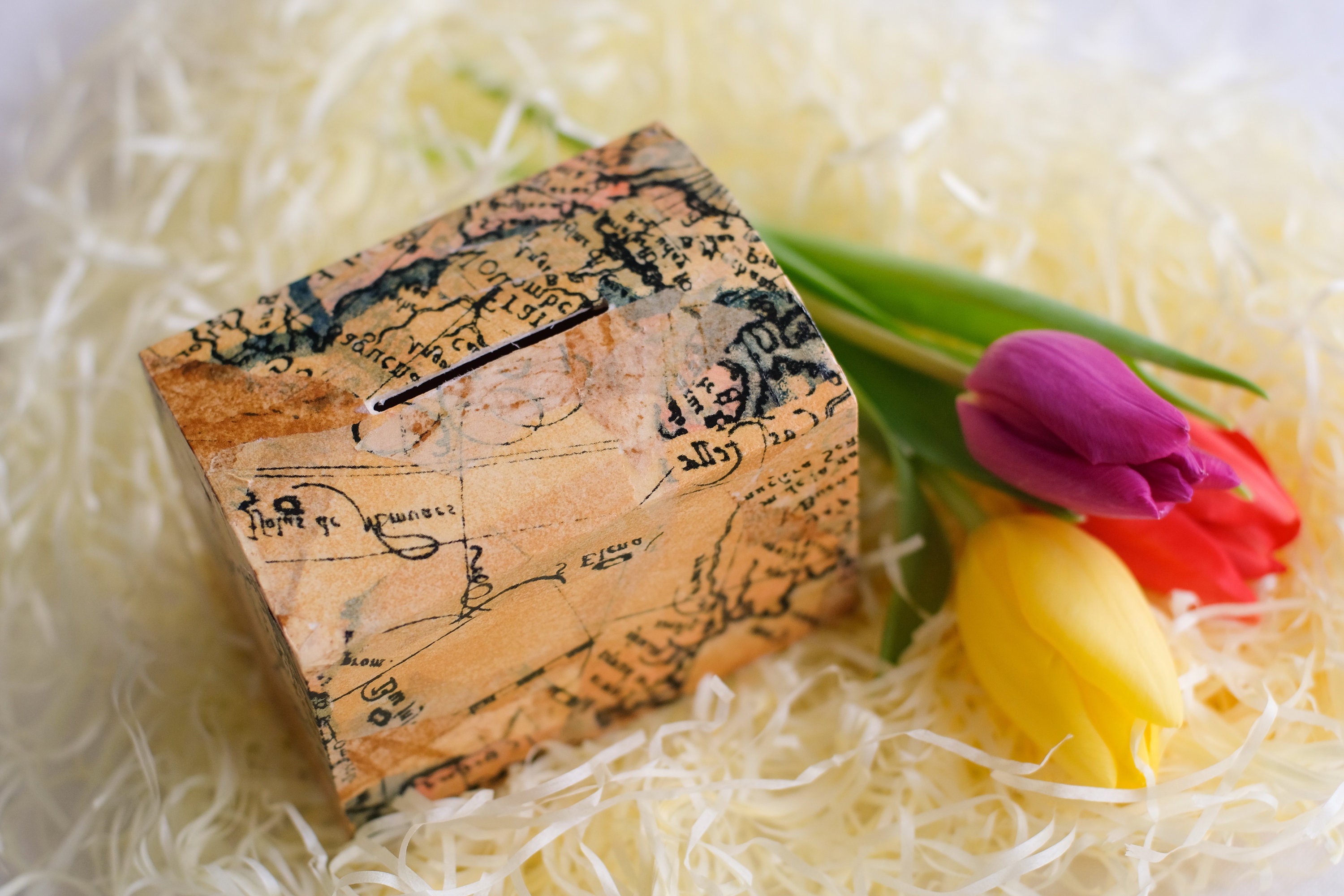 Solid Wood Decoupage Map Money Box Piggy Bank Gift Etsy UK