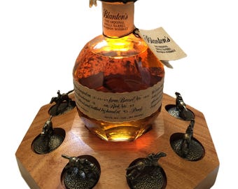 Blanton&#39;s Stopper Display, African Mahogany, 24 node LED Light, On/Off Switch, 12V Battery  L 10&quot; x W 10&quot; x H 2.25&quot;