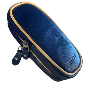 Unisex Soft Leather Double Glasses Case by Love EMVY Dark Blue Piped