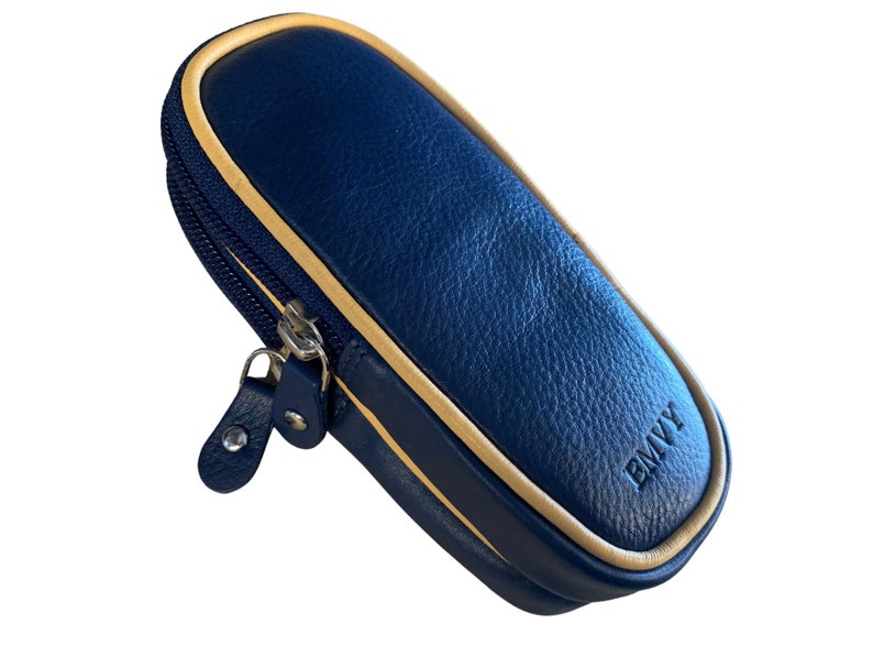 Unisex Soft Leather Double Glasses Case by Love EMVY Dark Blue Piped