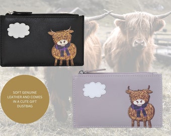 Soft Leather Highland Cow Card & Coin Purse with giftbag