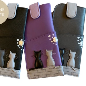 Black & Grey Cats Midnight Glasses Case - Soft Leather and giftbag