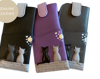 Black & Grey Cats Midnight Brillenetui aus weichem Leder und Geschenkbeutel