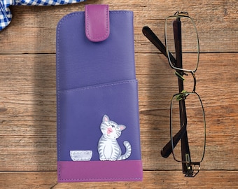 Handmade Soft Leather Wide Fitting Cat Glasses Case