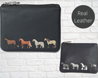 Leather Coin and Card Purse - Horse Equestrian