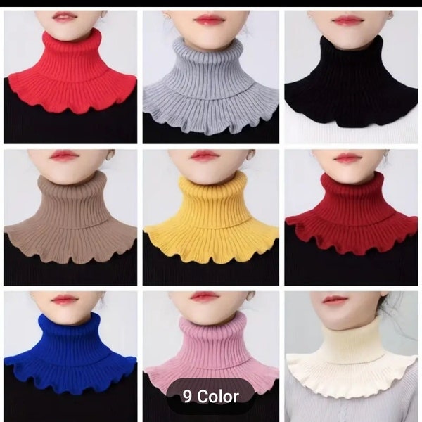 Ruffles Turtleneck Fake Collar Warm Autumn Winter Neck Scarf Soft Fake Collar Fashion Knitted Scarves Solid Color