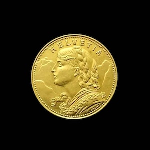 Vreneli Swiss Helvetia 20 Francs Gold Plated Reproduction Coin