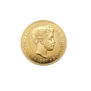1897年 スペイン 100ペセタ アルフォンソ13世 金メッキ レプリカコイン